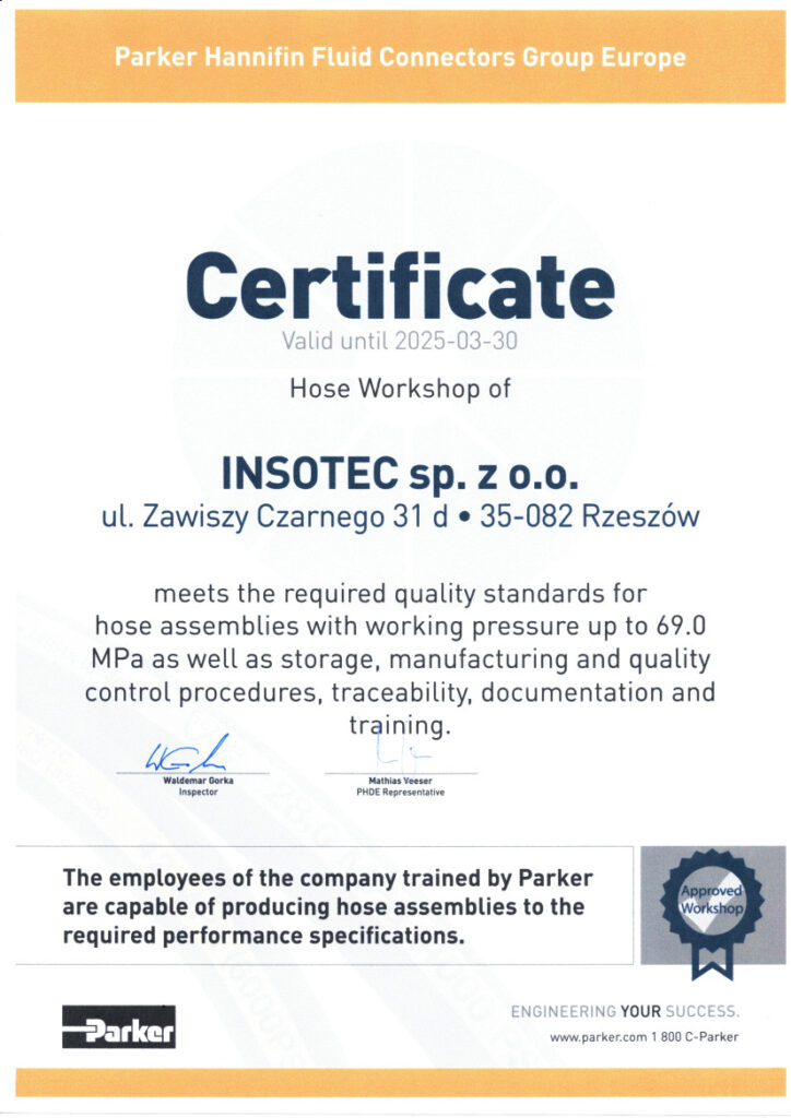 INSOTEC Hose Workshop Certificate